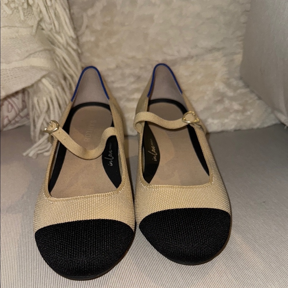 Rothy's Cream and Black Classic Mary Jane’s